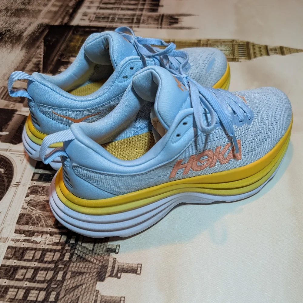 HOKA Women's Sky Blue & Yellow Bondi Running Shoes